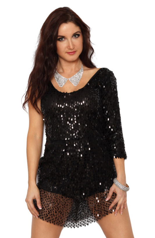 Sequin Dress with One 3/4 Sleeve