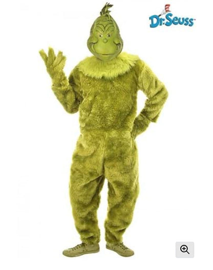 Men's The Grinch Deluxe Jumpsuit w/ Latex Mask