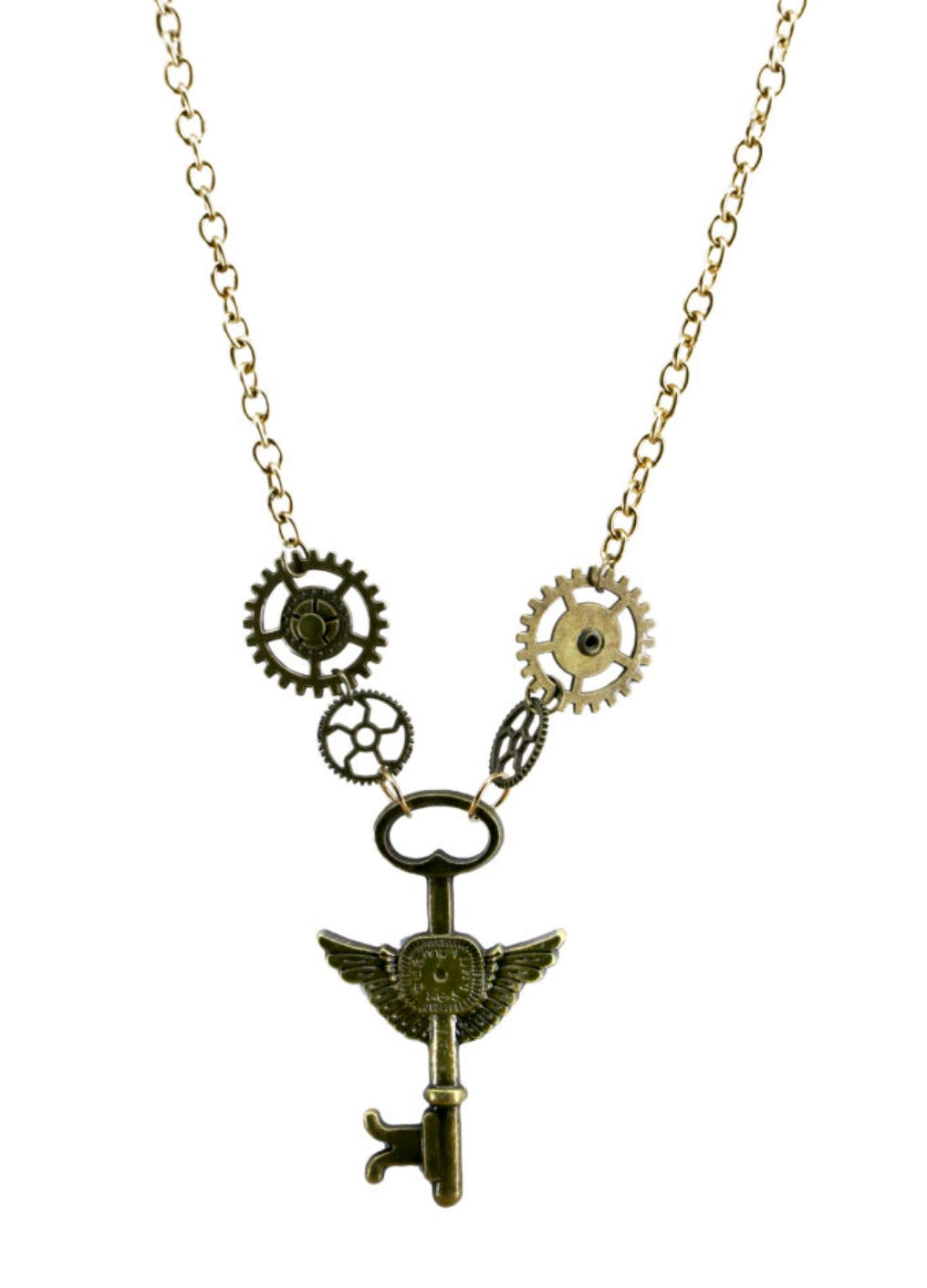 Steampunk gears and key necklace