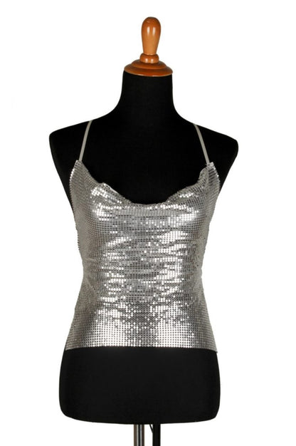 Metal Mesh Halter Top with Lining