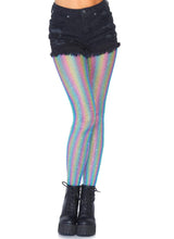 Load image into Gallery viewer, Colored lurex shimmer rainbow striped fishnet tight
