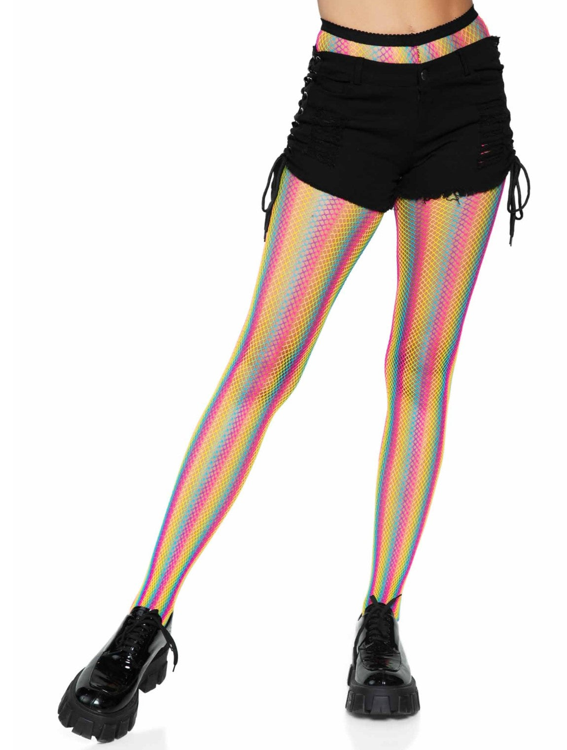 Neon Rainbow Striped Fishnet Pantyhose