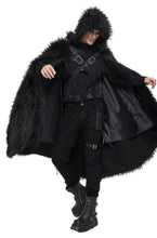 Load image into Gallery viewer, Gothic Black Fur Long Hooded Cape
