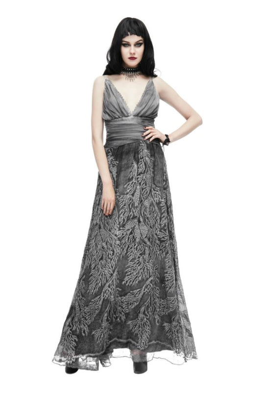 Gothic Gray V-Neck Maxi Dress