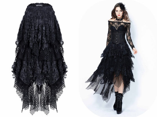 Gothic Messy Mesh and Lace Skirt