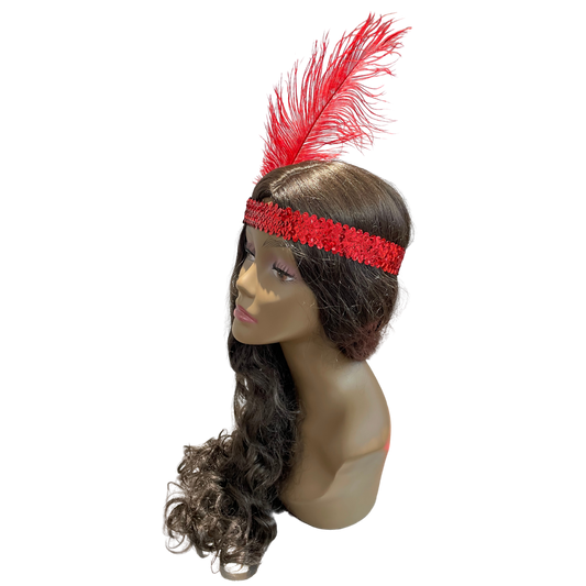 Flapper Sequin  Headband with Feather