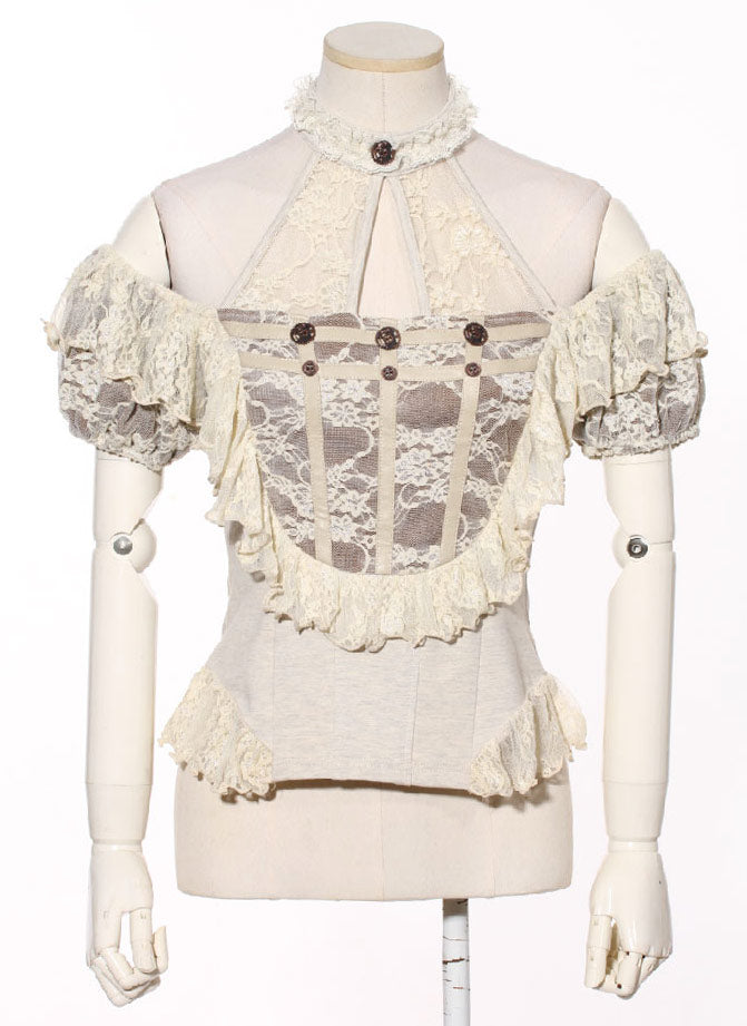 White and Brown Steampunk Top