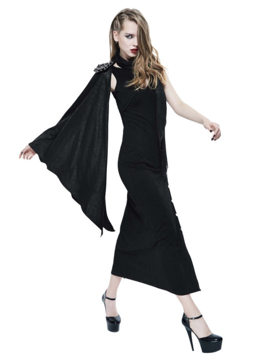 Punk Female Slender Dress with Leg Slit and Cape