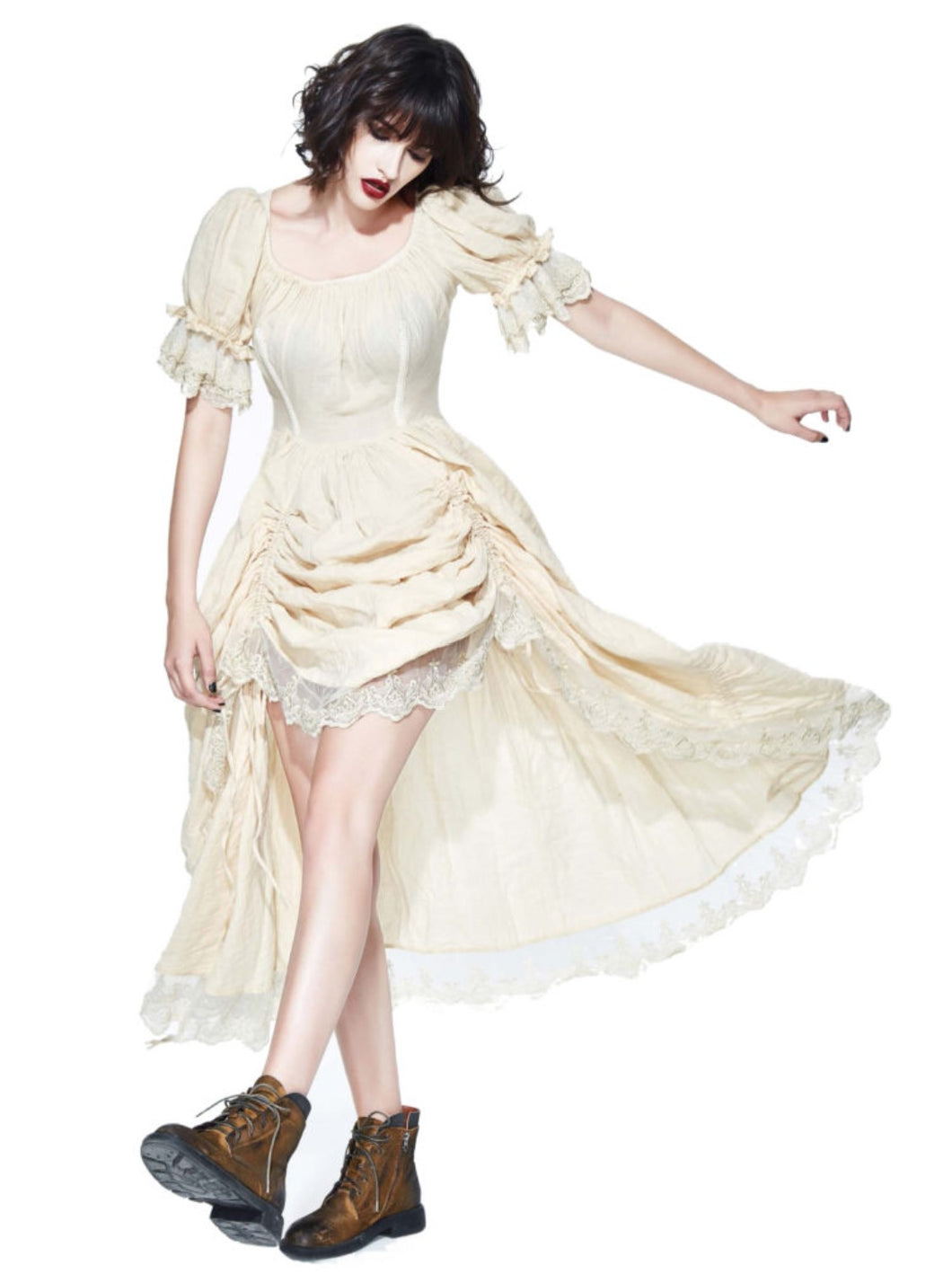 Steampunk Dress with Ruffle Short Sleeves