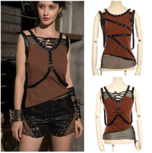 Load image into Gallery viewer, Brown Steampunk Corset Vest with Fishnet Hem
