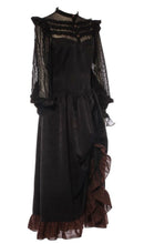 Load image into Gallery viewer, Black Lace Steampunk Dress with Ruffle Hem and Bishop Sleeves
