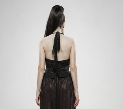 Black Gold Dark Flower Hanging Neck Lace Vest