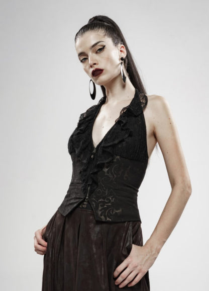 Black Gold Dark Flower Hanging Neck Lace Vest