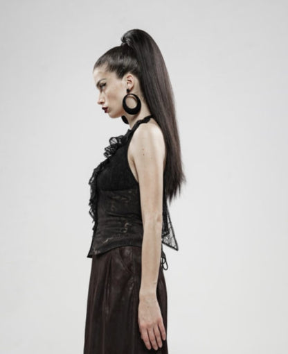 Black Gold Dark Flower Hanging Neck Lace Vest