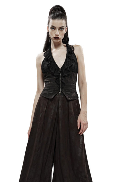 Black Gold Dark Flower Hanging Neck Lace Vest